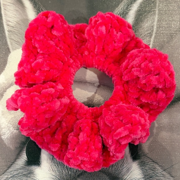 Plush Hot Pink Hair Scrunchie Set of 2 - Picture 3 of 5
